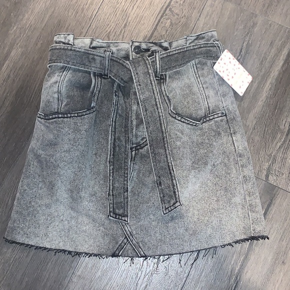 NWT Free People East of Eden Tie Waist Denim Skirt Washed Black Size 26 - Picture 7 of 13